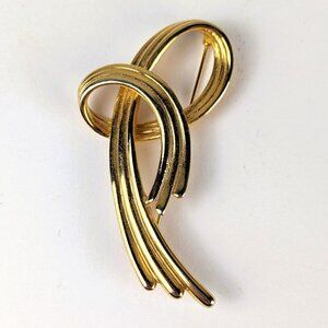 Vintage Gold-Tone Swirly Ribbon Brooch